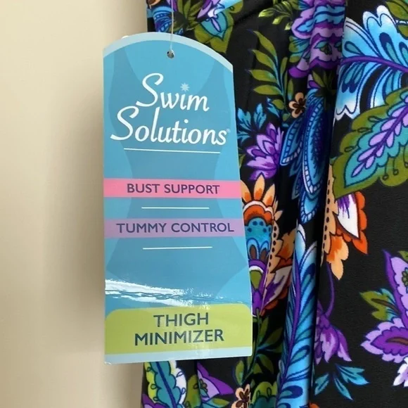 NWT- Swim Solutions Swim suit tummy control thigh minimizer Beach Coadtal Sz 10. - Picture 4 of 9